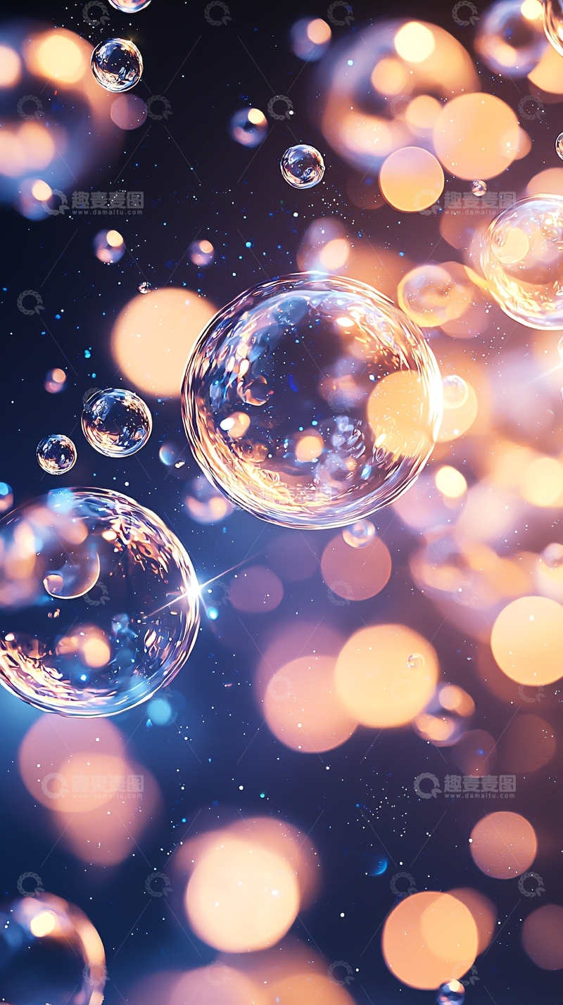 高清大图下载【趣麦麦图】漂浮的透明气泡和金色光斑