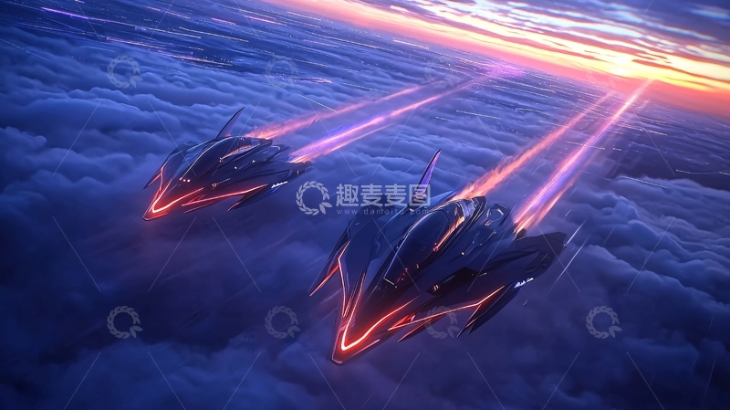 高清大图下载【趣麦麦图】未来主义飞船云层飞行