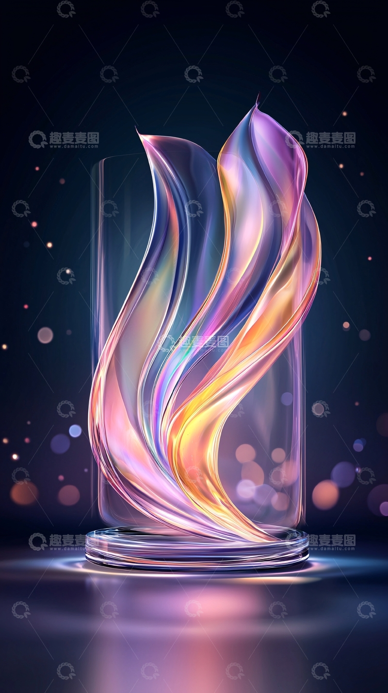 高清大图下载【趣麦麦图】梦幻色彩液体在玻璃容器中