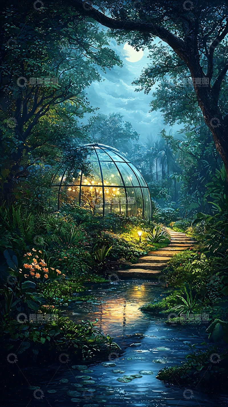 高清大图下载【趣麦麦图】月光下的神秘玻璃屋