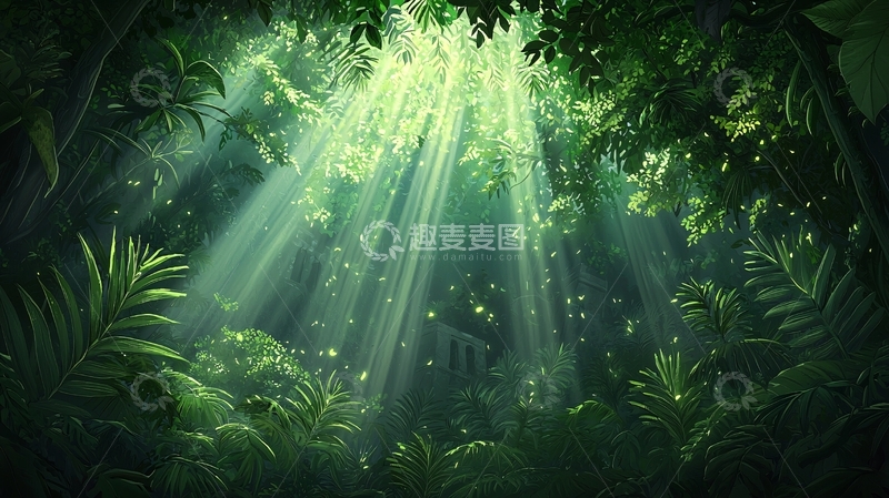 高清大图下载【趣麦麦图】热带雨林光线透过