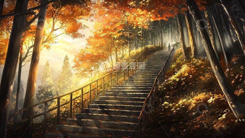高清大图下载【趣麦麦图】秋日森林的阳光小路