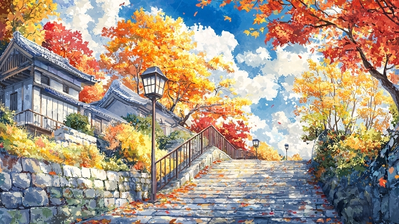 高清大图下载【趣麦麦图】秋日和风小镇景色