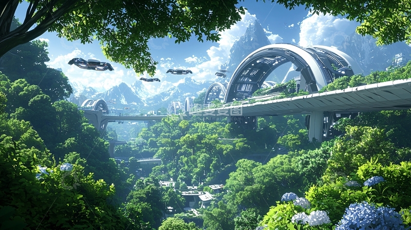 高清大图下载【趣麦麦图】未来城市与自然和谐共存