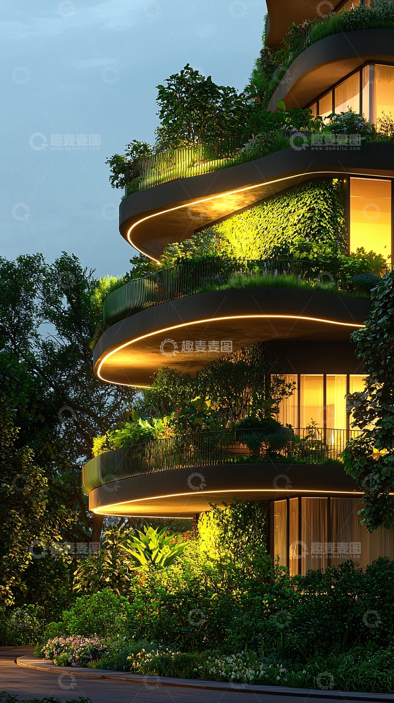 高清大图下载【趣麦麦图】绿色植物环绕的未来建筑