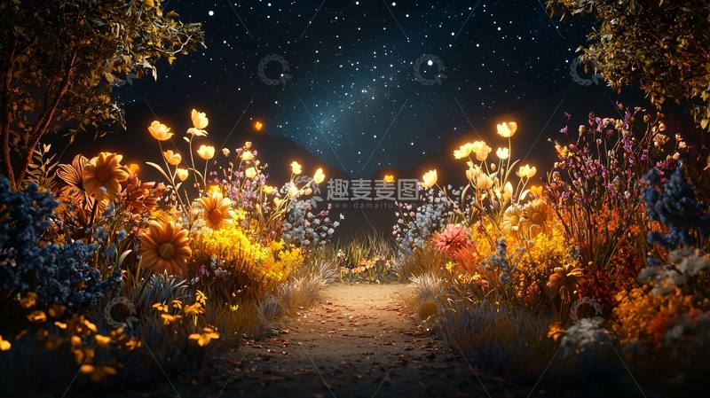 高清大图下载【趣麦麦图】繁花星夜高清图片