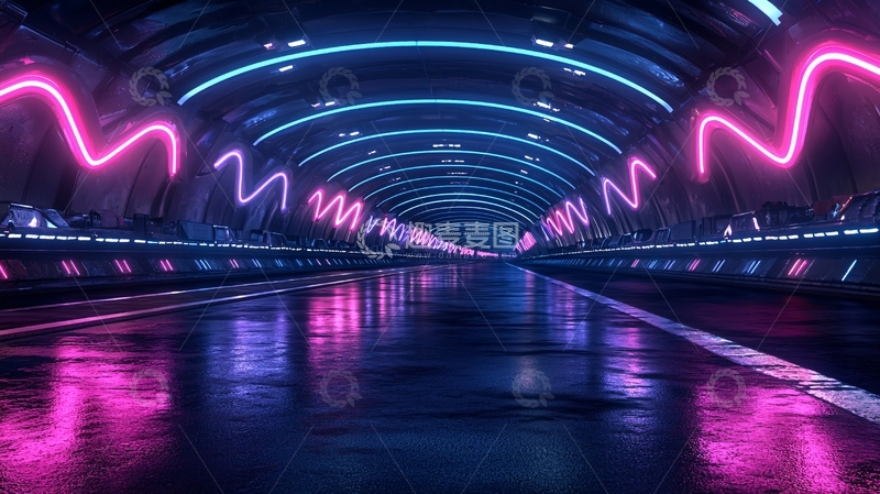 高清大图下载【趣麦麦图】霓虹灯隧道高清图片