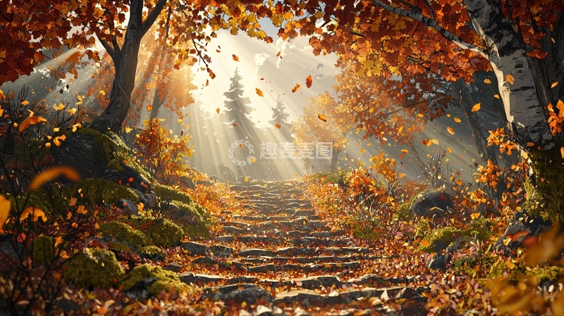 高清大图下载【趣麦麦图】秋日森林阳光小路