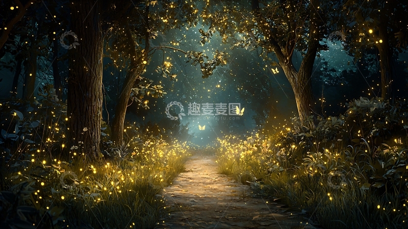 高清大图下载【趣麦麦图】夜晚森林小路氛围感