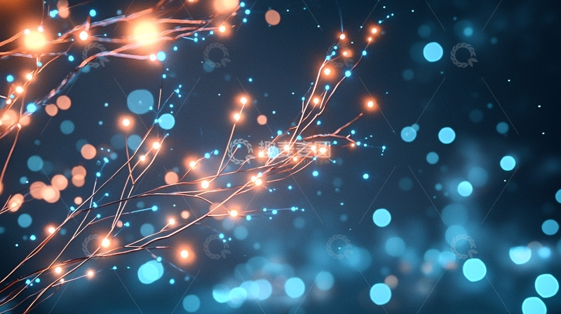 高清大图下载【趣麦麦图】蓝色光点与金色树枝