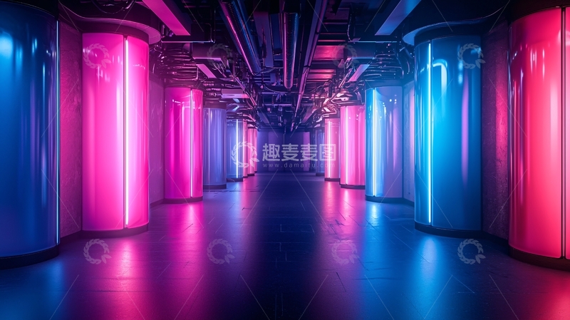 高清大图下载【趣麦麦图】霓虹灯柱隧道