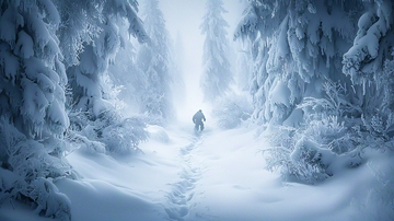 雪中森林小径一人