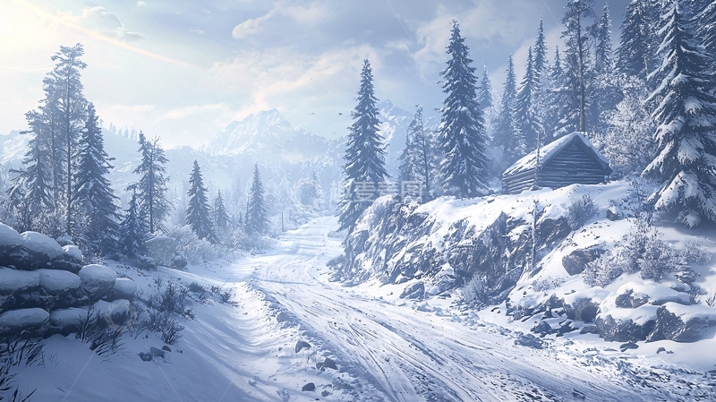 高清大图下载【趣麦麦图】雪山森林覆盖着白雪皑皑