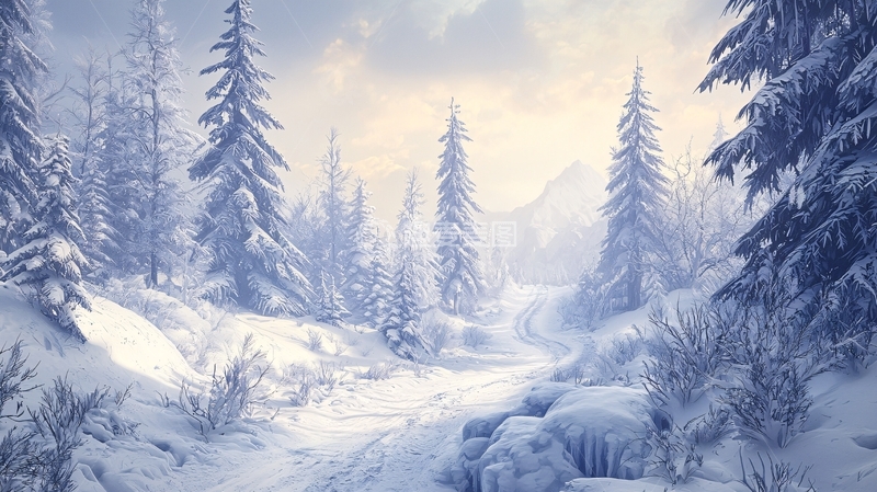 高清大图下载【趣麦麦图】雪地森林高清图片