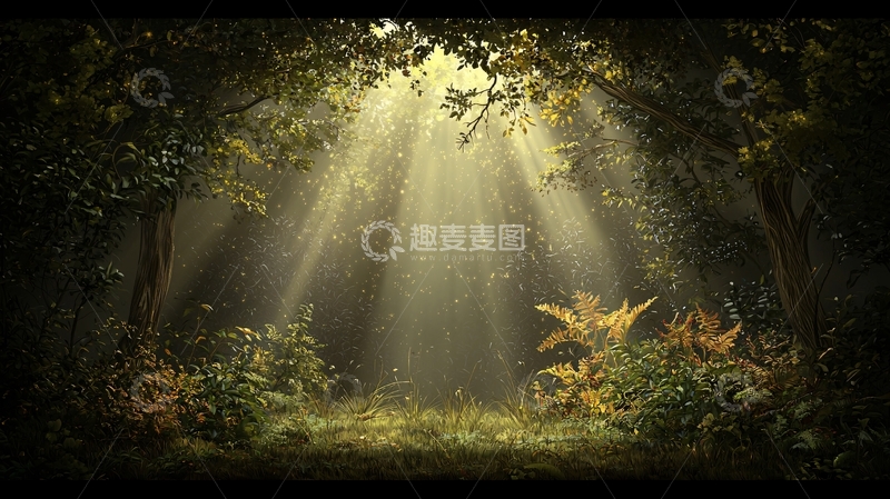 高清大图下载【趣麦麦图】森林光线穿透树叶