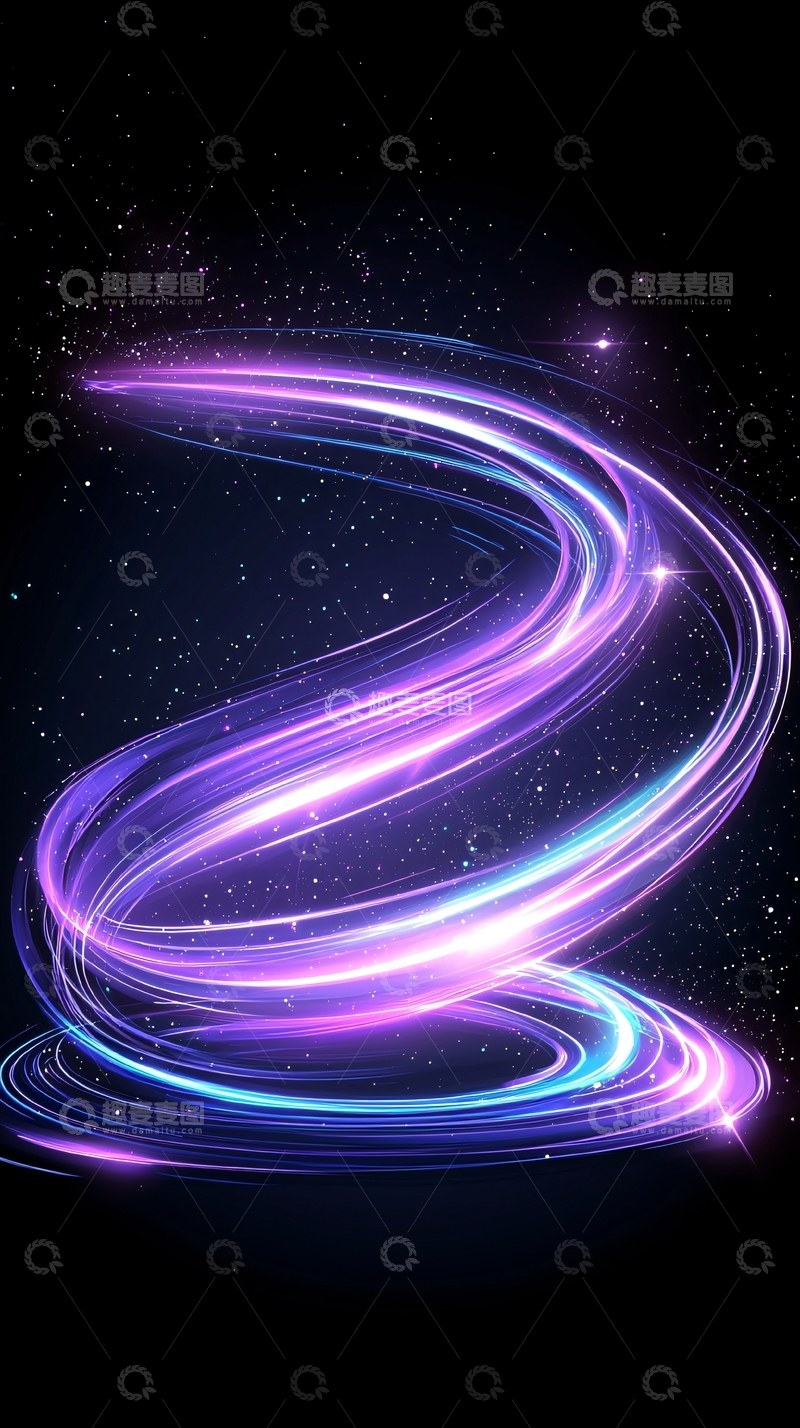 高清大图下载【趣麦麦图】紫色光线在星空背景下旋转