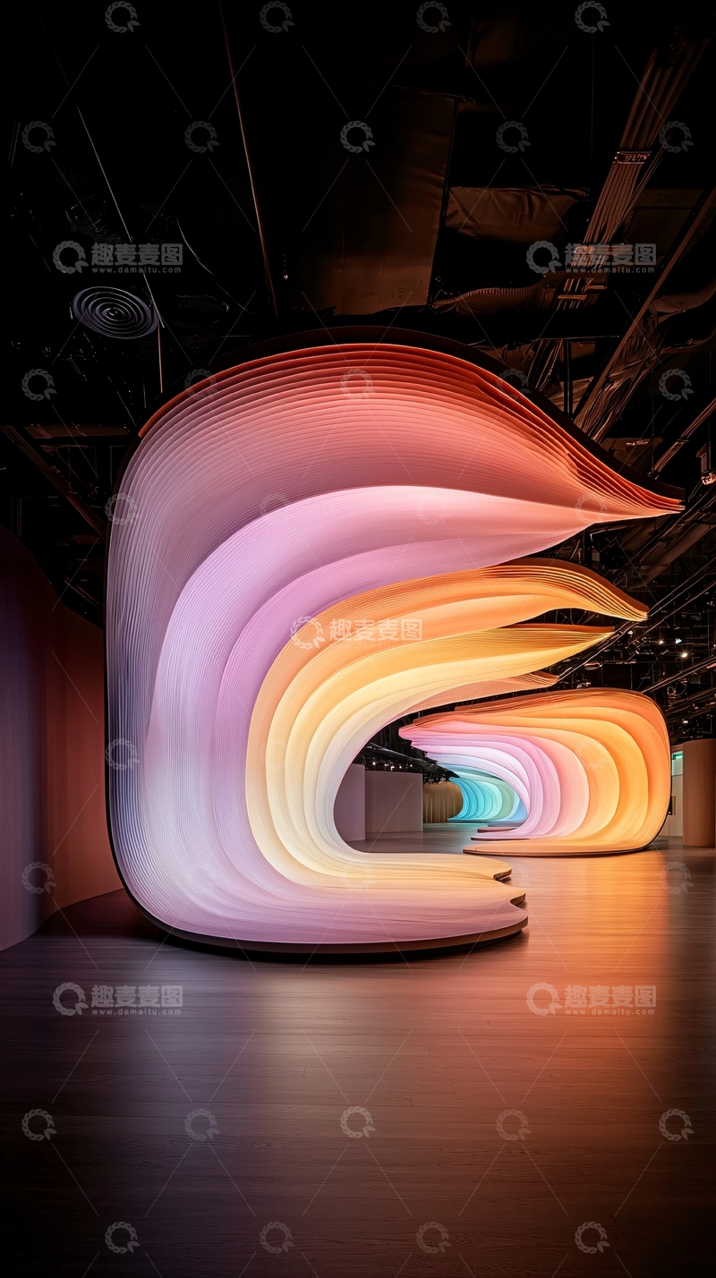 高清大图下载【趣麦麦图】彩色渐变发光隧道