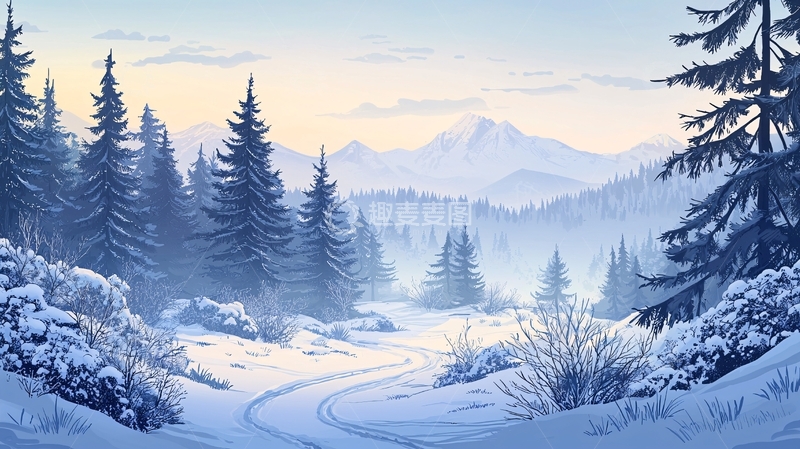 高清大图下载【趣麦麦图】冬日雪景森林山脉