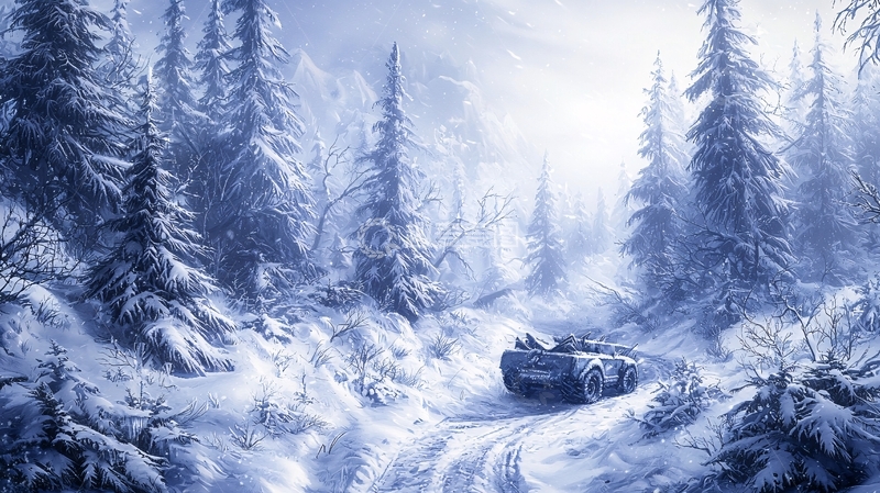 高清大图下载【趣麦麦图】雪地里的坦克