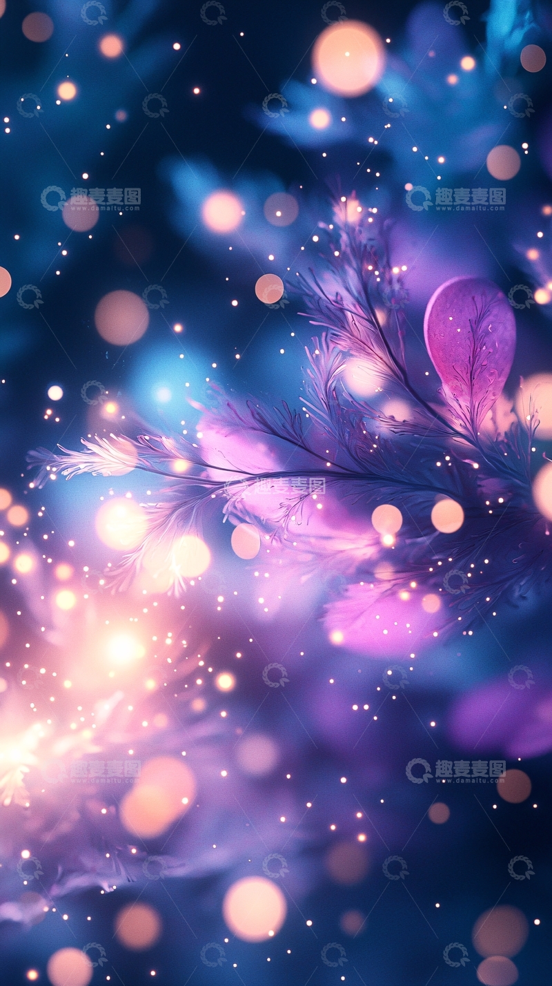 高清大图下载【趣麦麦图】梦幻紫色光斑树枝特写