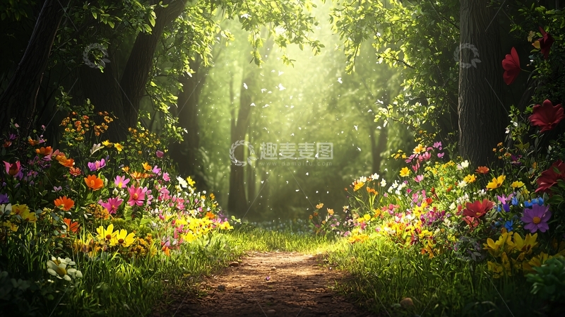 高清大图下载【趣麦麦图】阳光穿透森林的小路