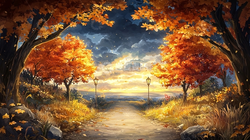 高清大图下载【趣麦麦图】秋日金色树林小路