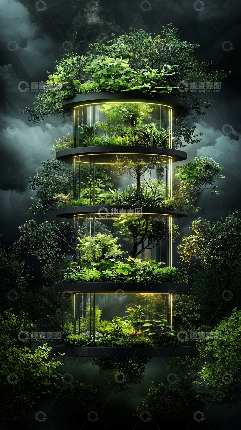 高清大图下载【趣麦麦图】未来主义的垂直花园建筑