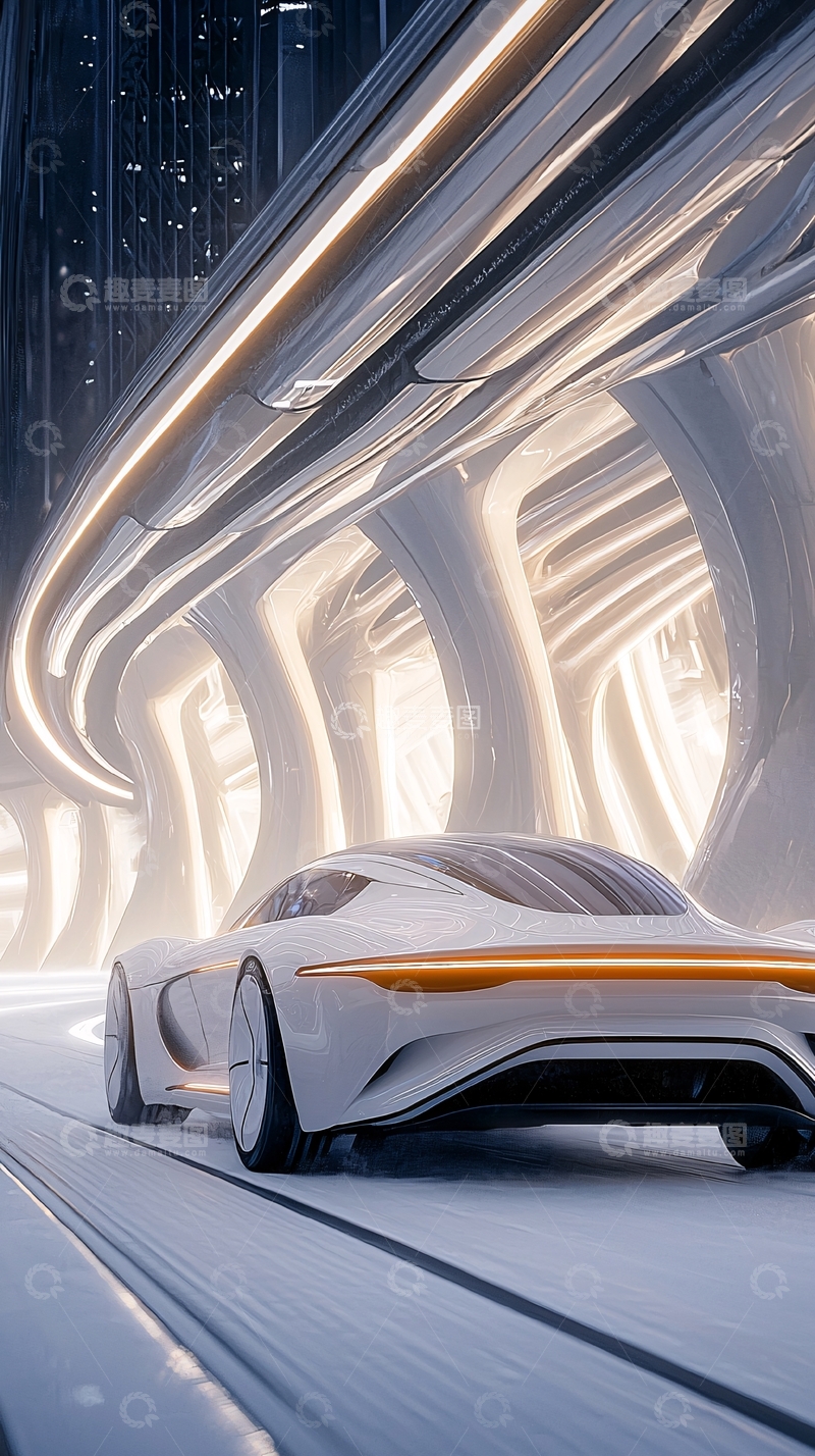 高清大图下载【趣麦麦图】未来感汽车行驶在隧道中