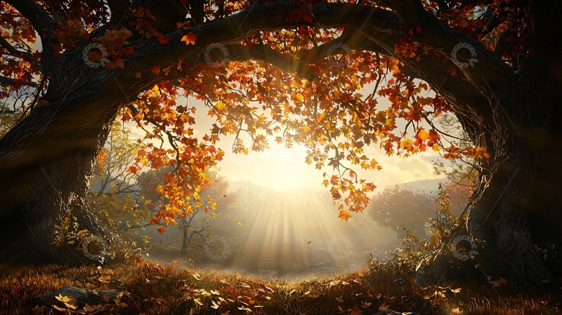 高清大图下载【趣麦麦图】森林树洞光芒