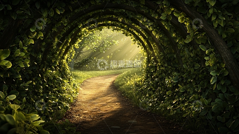 高清大图下载【趣麦麦图】绿植拱形隧道光线照射