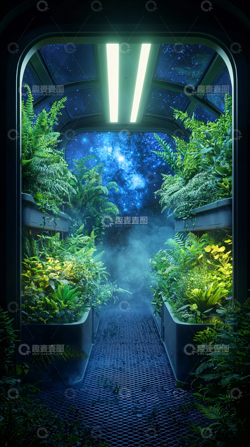高清大图下载【趣麦麦图】科幻太空舱中的植物