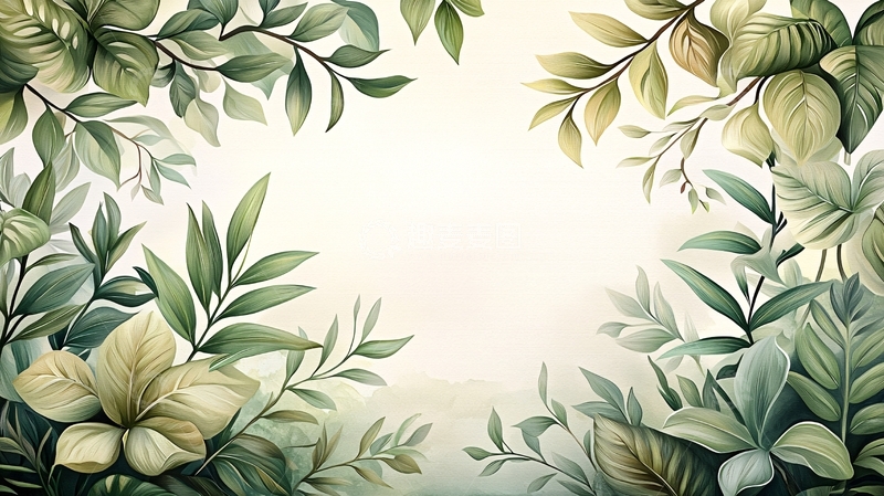 水彩叶子背景留白
