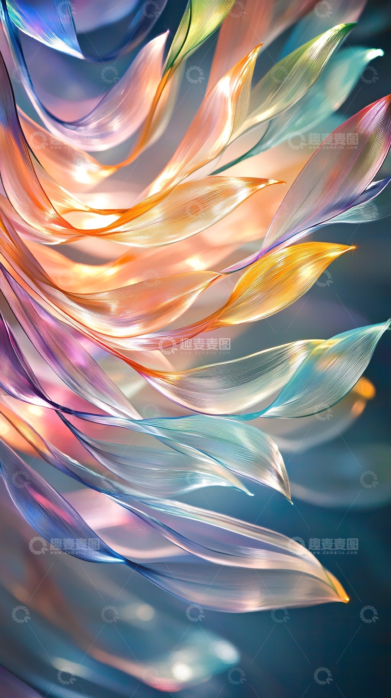 高清大图下载【趣麦麦图】彩色透明羽毛光影交织