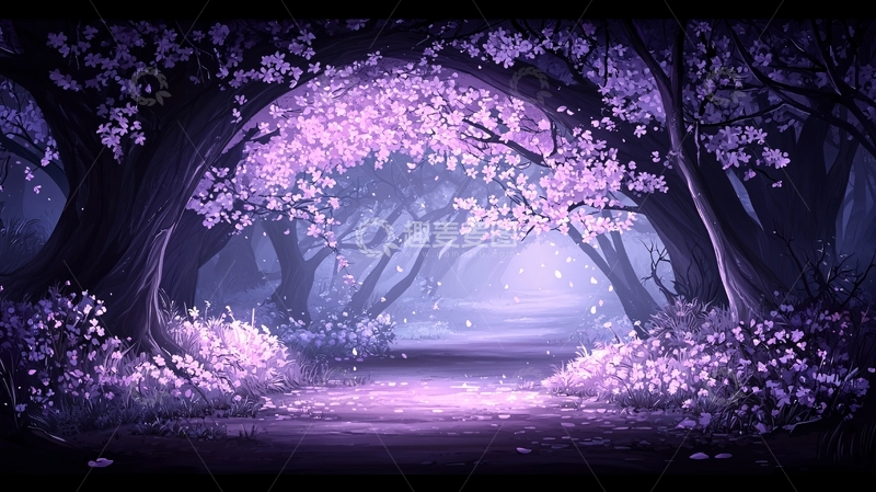 高清大图下载【趣麦麦图】紫藤花环绕的梦幻森林