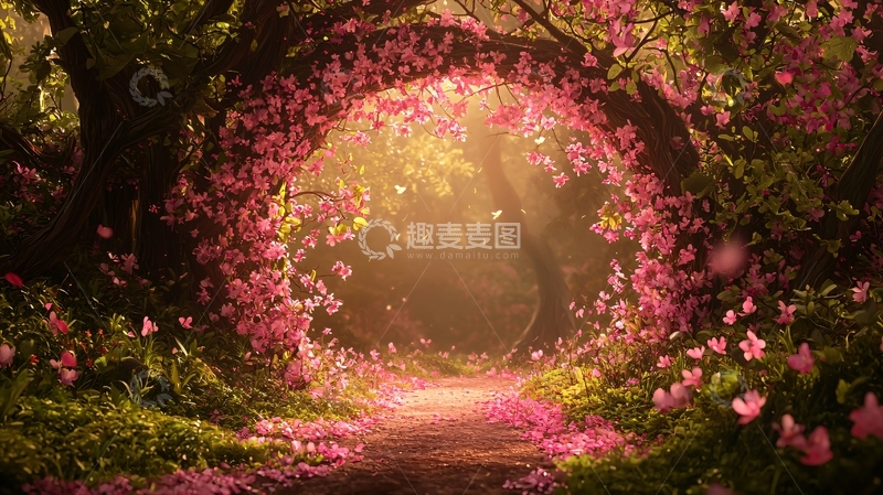 高清大图下载【趣麦麦图】花瓣拱门通往森林深处