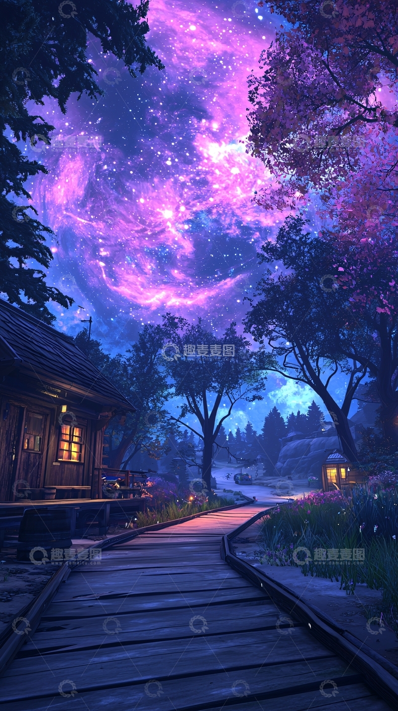 高清大图下载【趣麦麦图】星空下的木屋