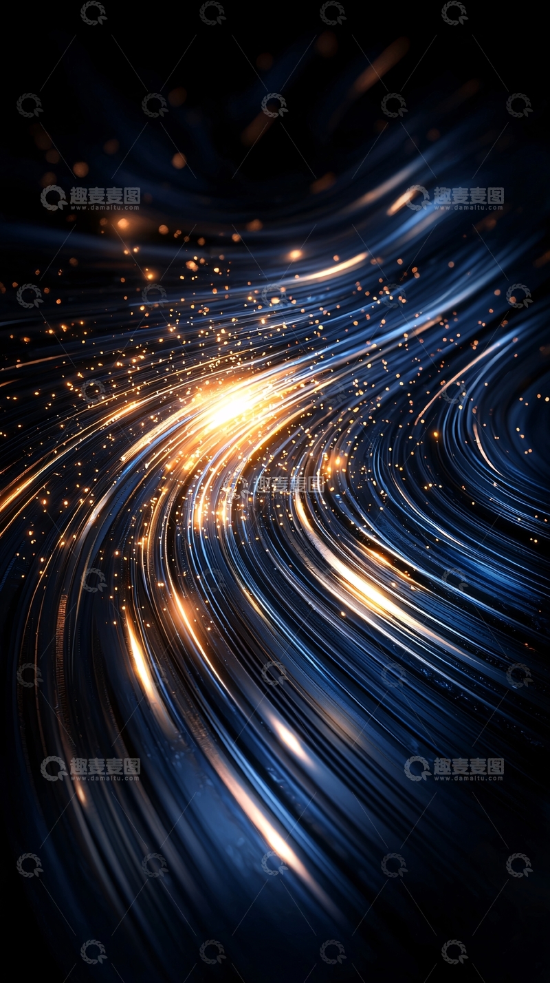 高清大图下载【趣麦麦图】金色光芒在蓝色背景上的流动