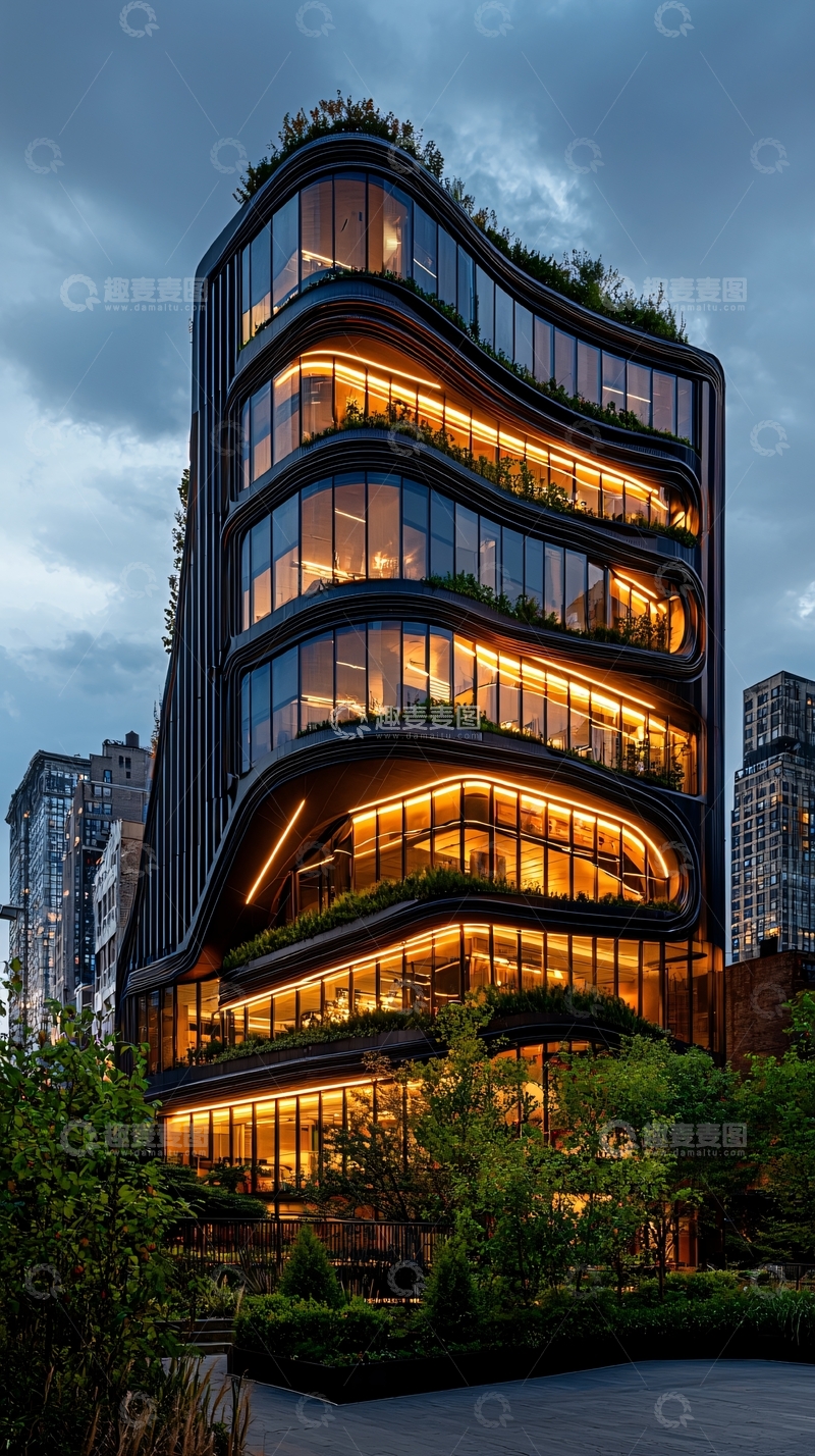 高清大图下载【趣麦麦图】曲线玻璃幕墙建筑