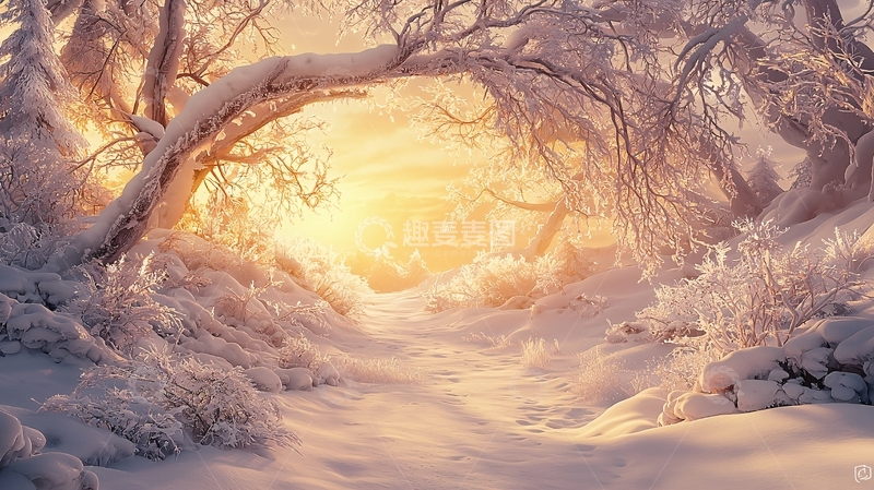 高清大图下载【趣麦麦图】雪覆盖的林间小路