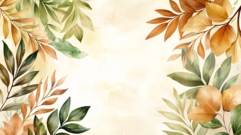 高清大图下载【趣麦麦图】水彩树叶清新背景