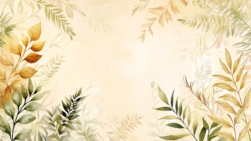 高清大图下载【趣麦麦图】淡雅水彩植物叶片背景