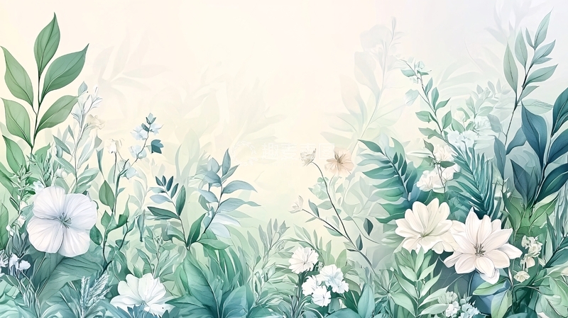 高清大图下载【趣麦麦图】水彩植物花卉清新背景