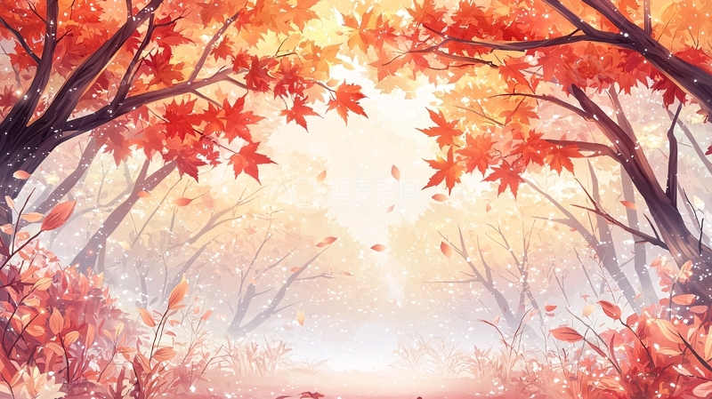 高清大图下载【趣麦麦图】秋日枫叶林小路