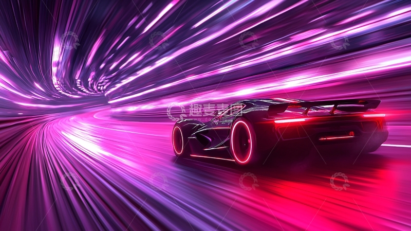高清大图下载【趣麦麦图】霓虹隧道中的未来汽车