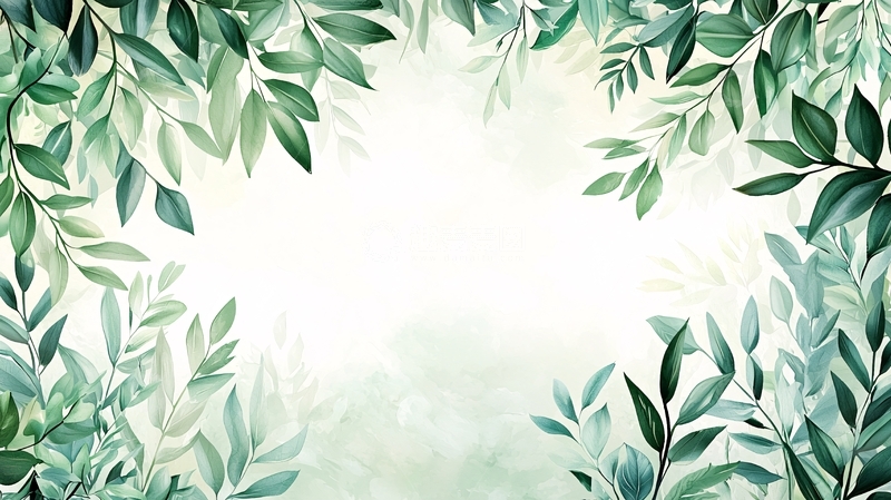 绿色叶子水彩背景