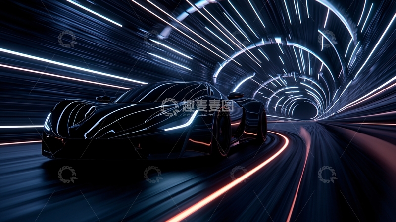 高清大图下载【趣麦麦图】未来感跑车在隧道里疾驰