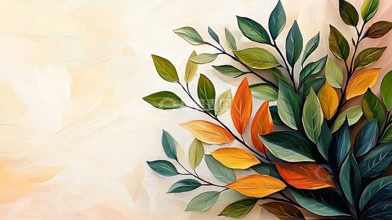 高清大图下载【趣麦麦图】色彩丰富的树叶水彩画