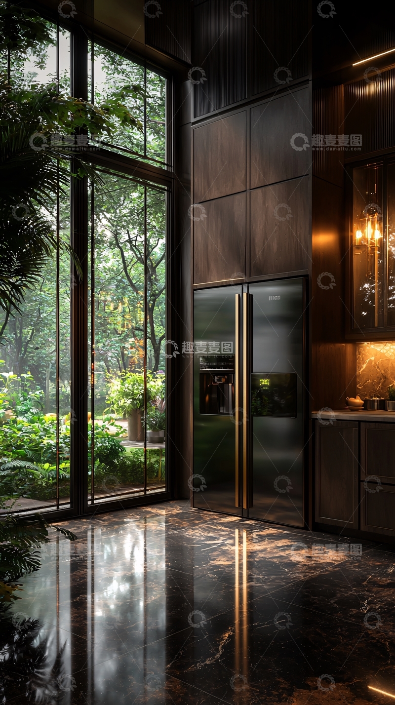 高清大图下载【趣麦麦图】高挑落地窗外的葱郁绿植