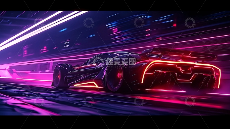 高清大图下载【趣麦麦图】未来感跑车在霓虹灯隧道