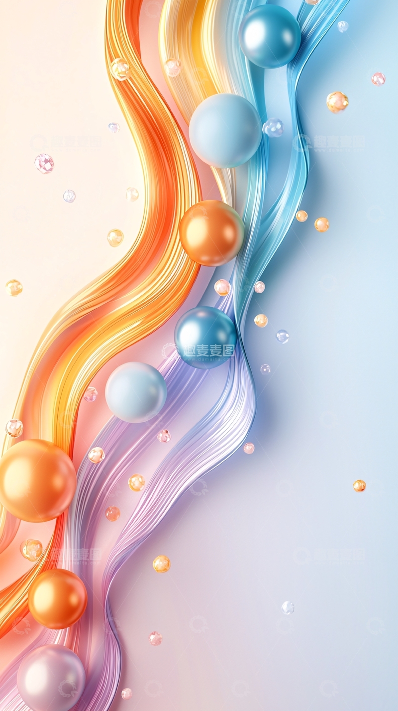高清大图下载【趣麦麦图】抽象彩色流动丝带与球